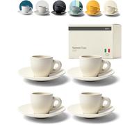 KIVY Lot de 4 tasses à expresso [4 x 75 ml] - Tasses à expresso avec soucoupes - tasses à expresso faites à la main à paroi épaisse - Tasses à expresso italiennes - Tasses à expresso en faïence à