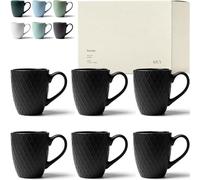KIVY Lot de 6 tasses à café de 400 ml - Grandes tasses à café - Tasses à thé - Noir - Moderne - Céramique