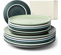 KIVY Service de table pour 6 personnes, résistant aux rayures et au lave-vaisselle, 6 x 27 cm + 6 x 22 cm, moderne, 12 pièces, service combiné, vert, assiettes plates, assiettes plates, vaisselle