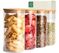 KIVY Set Bocaux en Verre Hermétique [4 x 1200 ml] - Avec Couvercles en Bambou Durable - Pour Conservation et Pâtes