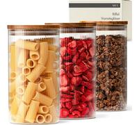 KIVY Set Bocaux en Verre Hermétique Strié [4 x 1200 ml] - Bocaux verre avec Couvercles en Acacia Durable - Bocal en verre avec Couvercle - Bocaux Conservation Verre - Bocal verre - Bocal pates