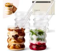 KIVY Set de Verre avec Paille [4x 350ml] - Verres à Eau, Café Glacé et Matcha - Verres à Café et à Latte Macchiato - Pour Smoothies, Jus et Cocktails - Verre à Bulles Effet Bubble - Sans BPA