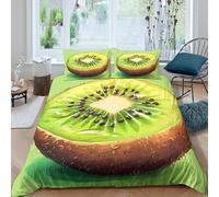 Kiwi fruit Ensemble De Literie Léger Microfibre résistante 3 Pièces 3D Effet Illustrated fresh style Housse de Couette avec 2 Taies d'oreiller Hypoallergique for Chambre Adulte King（220x240cm）