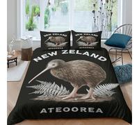 Kiwi oiseau Linge de Lit Microfibre résistante 3 Pièces 3D Effet Léger New zealand wildlife design Parure de Lit avec Taie d'oreiller Facile d'entretien for Chambre de garçons Double（200x200cm）