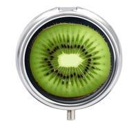 Kiwi Slice Pilulier de voyage à 3 compartiments avec miroir, pilulier quotidien en métal pour sac à main et poche, petite boîte à médicaments ronde portable