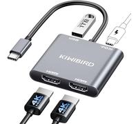 KiWiBiRD Adaptateur USB C vers Double HDMI, Hub USB C HDMI, Type C Splitter HDMI 2 Sorties pour 2 moniteurs écran 4K PD 100 W 2160p 1440p 1080p HDCP, Compatible avec Mac MacBook Ordinateur Portable