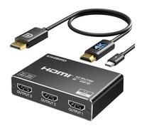 KiWiBiRD DisplayPort vers HDMI Splitter 3 Sorties 4K Répartiteur DP vers HDMI 1 en 3 Supporte Le Mode Miroir 2160p 1440p 1080p HDCP Compatible avec Moniteur Box TV PC de Jeu Laptop PS5 PS4 Projecteur