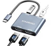 KiwiBird Hub HDMI Multi écran PC, Double HDMI PC Double ecran Double moniteurs 4K PD 100W 2160p 1080p HDCP, Compatible avec Ordinateur Portable TV projecteur