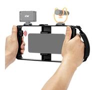 KIWIFOTOS Support vidéo pour smartphone avec télécommande sans fil et sangle pour Videomaker Vlog compatible avec iPhone 13 12 11 XS X XR 8+ 8 7+ 7 6S+ 6S Galaxy Mate MI Largeur téléphone 55-90 mm