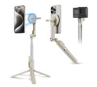 KIWIFOTOS Trépied magnétique pour iPhone MagSafe pour iPhone 16, 15, 14 Pro Max avec télécommande amovible pour voyage, selfie, vlogging, vidéo, trépied portable pour smartphone (beige)
