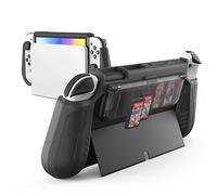 KIWIHOME Dockable Coque Compatible avec Switch OLED Modèle 2021, avec Porte-Cartes de Jeu Flip Design, Coque Ergonomique Confort en TPU Grip pour Switch OLED Console et Joy-Cons, Noir