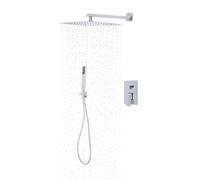 KiwiHood Ensemble de douche encastré 30 x 30 cm - Thermostat - Douche de pluie et douchette à main avec noyau de valve en céramique - Chromé - Avec tuyau de 1,5 m - Pour salle de bain, appartement