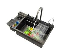 KiwiHood Évier de cuisine en acier inoxydable avec nano-revêtement - 82 x 48 cm - Multifonction - Avec touches de piano - Affichage numérique et robinet extensible