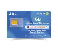 KiwiSim Carte SIM prépayée 1 Go 30 Jours 4G LTE - Utilisation Mondiale dans 45 Pays | Compatible avec Telefónica, O₂, Vodafone | pour Smartphones, hotspots, appareils Photo et appareils GPS