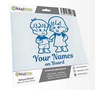 Kiwistar - autocollant bébé - Bleu - Frères et Sœurs Garçon Fille - personnalisé individuellement avec le texte souhaité + on Board 24cm - pour voitures, motos, vélos, tuning