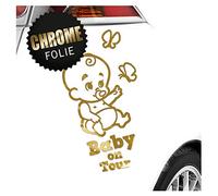 Kiwistar - autocollant bébé - chrome doré - Bébés Papillons - Baby on Tour 15cm - pour voitures, motos, vélos, tuning