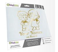 Kiwistar - autocollant bébé - chrome doré - Frères et Sœurs Garçon Fille - personnalisé individuellement avec le texte souhaité + on Board 20cm - pour voitures, motos, vélos, tuning