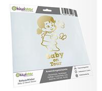 Kiwistar - autocollant bébé - chrome doré - Papillon Fille - Baby on Tour 15cm - pour voitures, motos, vélos, tuning
