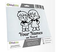 Kiwistar - autocollant bébé - Le noir - Frères et Sœurs Garçon Fille - personnalisé individuellement avec le texte souhaité + on Board 20cm - pour voitures, motos, vélos, tuning