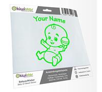 Kiwistar - autocollant bébé - Néon vert - hochet bébé - personnalisé individuellement avec le texte souhaité 15cm - pour voitures, motos, vélos, tuning