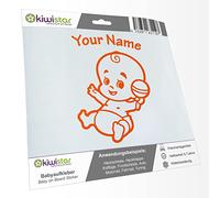 Kiwistar - autocollant bébé - orange - hochet bébé - personnalisé individuellement avec le texte souhaité 20cm - pour voitures, motos, vélos, tuning