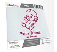 Kiwistar - autocollant bébé - rose - hochet bébé - personnalisé individuellement avec le texte souhaité + on Board 24cm - pour voitures, motos, vélos, tuning