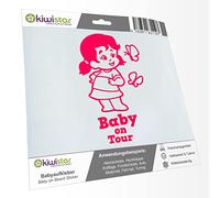 Kiwistar - autocollant bébé - rose néon - Papillon Fille - Baby on Tour 30cm - pour voitures, motos, vélos, tuning