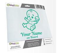 Kiwistar - autocollant bébé - Turquoise - hochet bébé - personnalisé individuellement avec le texte souhaité + on Board 20cm - pour voitures, motos, vélos, tuning