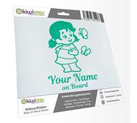 Kiwistar - autocollant bébé - Turquoise - Papillon Fille - personnalisé individuellement avec le texte souhaité + on Board 30cm - pour voitures, motos, vélos, tuning