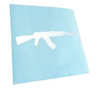 Kiwistar Autocollant pour voiture - Blanc mat - 20 x 6 cm AK 47 Kalachnikov - Autocollant pour vitre arrière de voiture résistant aux intempéries pour voiture, camion, mobylette, camion - Autocollant