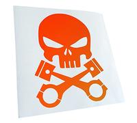 Kiwistar Autocollant pour voiture - Orange fluo - 14 x 11 cm - Piston tête de mort - Autocollant pour voiture, ordinateur portable, vélo, camion, moto - Multicolore JDM Decal Racing