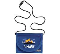 Kiwistar - Pochette Tour de Cou personnalisée Enfants 13 x 10 cm - Porte-Monnaie Bleue - Camion Benne - avec prénom - Sac bandoulière Fille garçon - Cadeau école Sport colonie Vacances