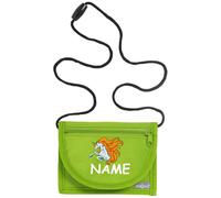 Kiwistar - Pochette tour de cou personnalisée enfants 13 x 10 cm - porte-monnaie vert clair - Licorne aux cheveux dorés - avec prénom 13 x 10 cm pour enfants - motif pour filles et garçons Cadeau pratique pour école sport