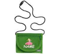 Kiwistar - Pochette Tour de Cou personnalisée Enfants 13 x 10 cm - Porte-Monnaie Verte - Princesse Grenouille - avec prénom - Sac bandoulière Fille garçon - Cadeau école Sport colonie Vacances