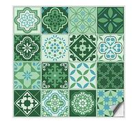 Kiwistar - Set 1 - Autocollants pour carrelage - 7 x 7 cm - Lot de 16 - vert orangé - pour la cuisine, la salle de bain, le dosseret, la bordure, la rénovation, le motif de carreaux