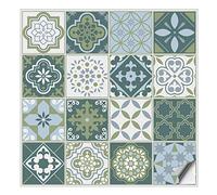 Kiwistar - Set 10 - Autocollants pour carrelage - 14,5 x 14,5 cm - Lot de 16 - Bleu foncé classique - pour la cuisine, la salle de bain, le dosseret, la bordure, la rénovation, le motif de carreaux