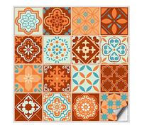 Kiwistar - Set 2 - Autocollants pour carrelage - 14,5 x 14,5 cm - Lot de 16 - orangé - orangé - pour la cuisine, la salle de bain, le dosseret, la bordure, la rénovation, le motif de carreaux