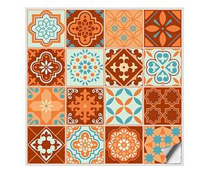 Kiwistar - Set 2 - Autocollants pour carrelage - 14,5 x 14,5 cm - Lot de 16 - orangé - orangé - pour la cuisine, la salle de bain, le dosseret, la bordure, la rénovation, le motif de carreaux