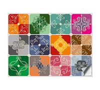 Kiwistar - Set 6 - Autocollants pour carrelage - 19,5 x 19,5 cm - Lot de 12 - ornements colorés - pour la cuisine, la salle de bain, le dosseret, la bordure, la rénovation, le motif de carreaux