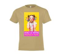 Kiwistar T-shirt pour enfant - Impression individuelle - Avec photo imprimée - Texte au choix - Impression personnalisée - Cadeau pour les loisirs et le sport - Personnaliser soi-même, Enfants/sable,