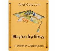 KIWISTAR UG Boîte cadeau en argent - Alles Gute zum Master - 3-4 mm - Reliure en bois - Cadeau pour l'argent ou autre - Cadeau de rentrée scolaire pour maître universitaire