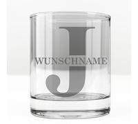 Kiwistar Verre à whisky gravé de 0,320 l avec gravure au choix - J - Tumbler personnalisé comme cadeau d'anniversaire, de fête des pères ou de club - Individuel et élégant