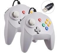 KIWITATA Lot de 2 mini manettes N64, rétro filaire USB N64, manette de jeu PC 64 bits pour Windows XP 7 8 11/Mac Raspberry Pi 3 Gris
