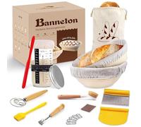 Kixiyou Lot de 2 paniers à pain de fermentation, kit de démarrage au levain et accessoires de cuisson, panier de fermentation pour pain (panier de fermentation rond de 23 cm et panier de fermentation