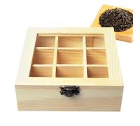 Kixolazr Boîte à thé en bois Boîte de rangement de sachets de thé Coffre à thé Boîte de rangement de thé Conteneur de coffre en bois multifonctionnel 9 sections Boîte à thé chic en bois