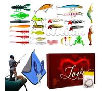 Kixolazr Kit de Leurres, Coffret de Leurres de Pêche Réalistes, Appâts Festifs pour Pêcheur, pour Pêche Eau Salée/Douce, Poisson-Chat, Saumon, Doré, Bateau, Lac, Cadeau Papa, Pêcheur,