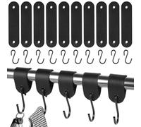 Kixolo Lot de 10 crochets avec boucle en cuir - Crochets en acier inoxydable S - Noir - 12,5 x 3 cm - Pour garde-robe et camping - Noir