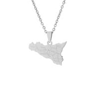 KIXZSAZ Acier inoxydable Sicile Carte Collier Élégant Décoratif Hommes Femmes Remplacement Voyage Rencontres Ras Du Cou Pendentif Cadeau D'anniversaire, Argent