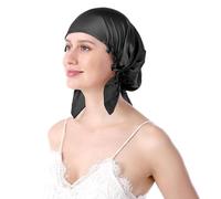 KIXZSAZ Bonnet de nuit pour le soin des cheveux - Découvrez le bonnet de nuit en soie ultime et l'aide au sommeil doux pour la peau, respirant et confortable, Noir, Taille unique