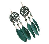 KIXZSAZ Boucles d'oreilles bohèmes pendentifs glands boucles d'oreilles pendantes 1 paire belles avec attrape-rêves Design mode Vintage, Vert paon